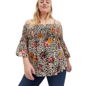 Torrid Babydoll Crinkle Gauze Smocked Cold Shoulder Top Plus Size 5X